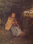 Jean Francois Millet Shepherdess sewing the sweater oil painting reproduction